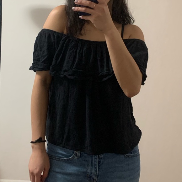 Hollister Co. off the shoulder navy blue top - Picture 2 of 6